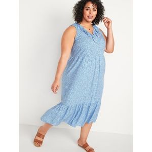 Old Navy Blue & White Floral Ruffle Maxi Tank Dress XL